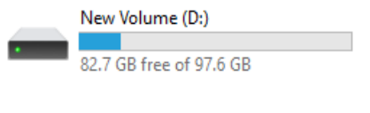 Ổ New Volume D: 82.7 GB free of 97.6 GB