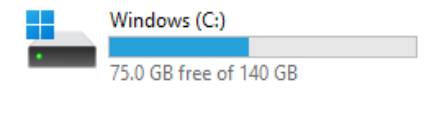 Ổ Windows C: 75.0 GB free of 140 GB
