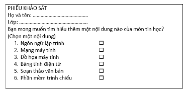 Mẫu phiếu khảo sát có danh sách đánh số từ 1 đến 6.