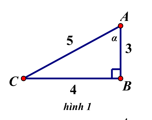 Tam giác ABC vuông tại B, AB=3, BC=4, AC=5 và góc alpha tại A