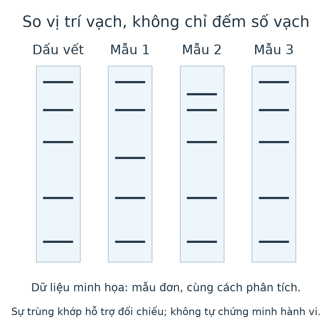 Dấu vết và ba mẫu đều có năm vạch; chỉ mẫu 3 có toàn bộ vị trí vạch trùng với dấu vết trong mô hình.