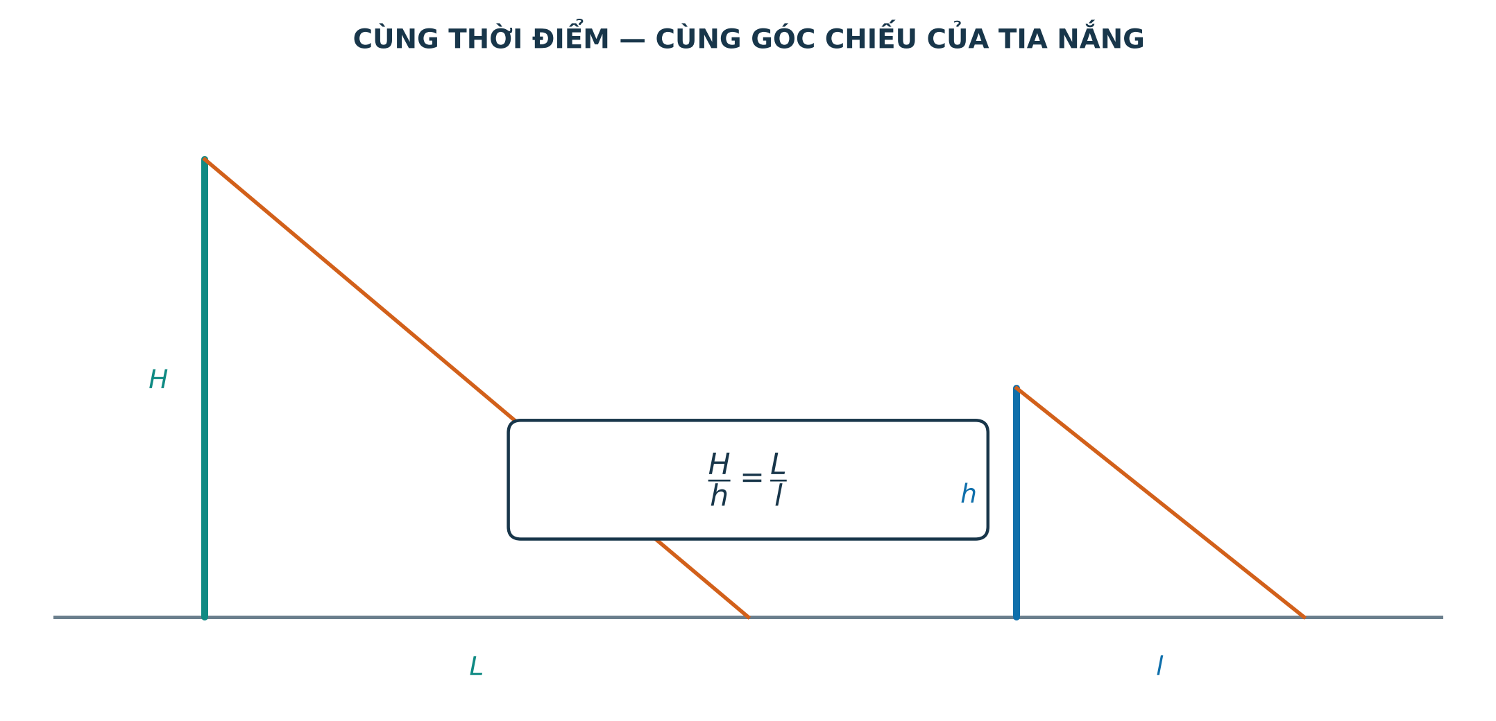 Dùng hai tam giác vuông đồng dạng để đo chiều cao