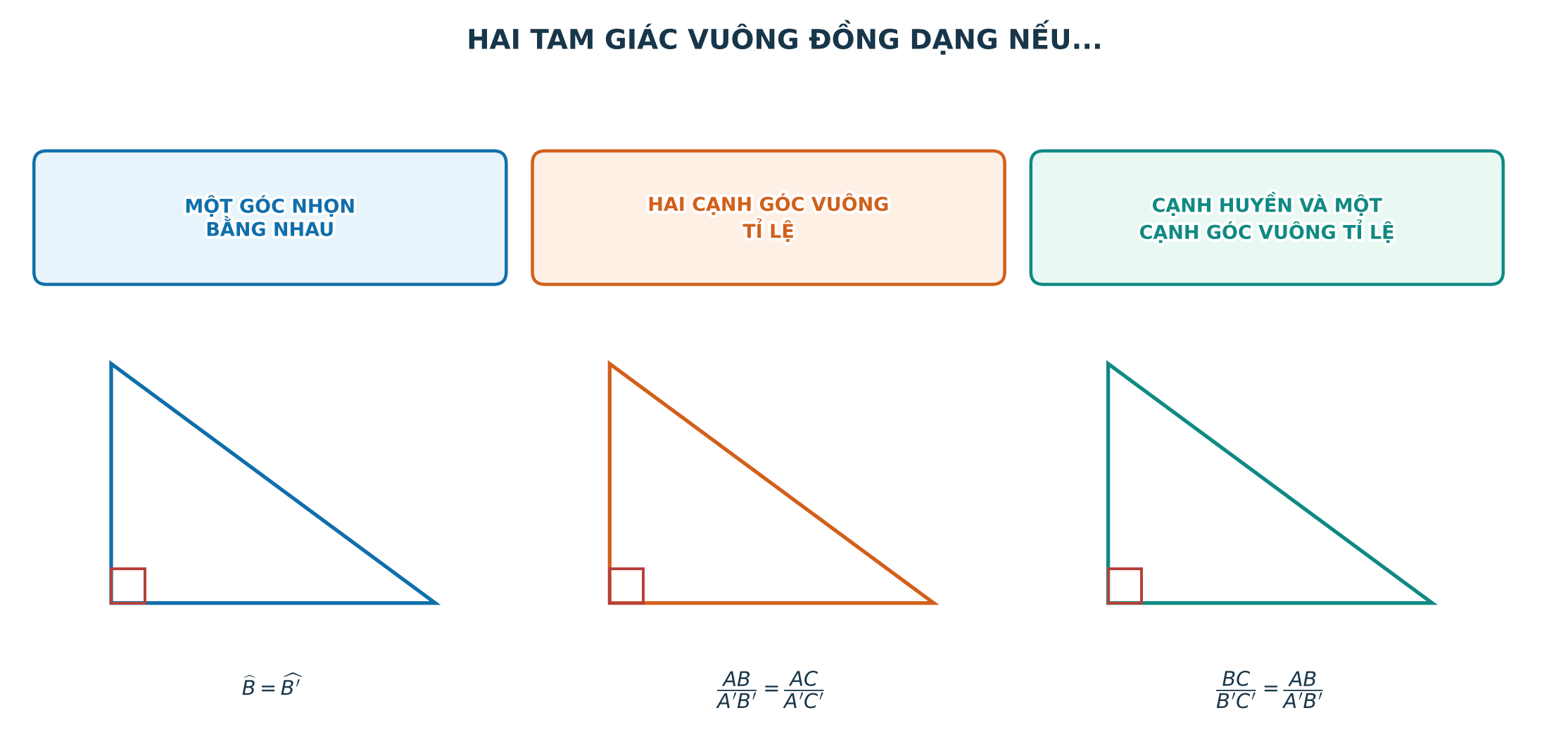 Ba dấu hiệu đồng dạng của hai tam giác vuông