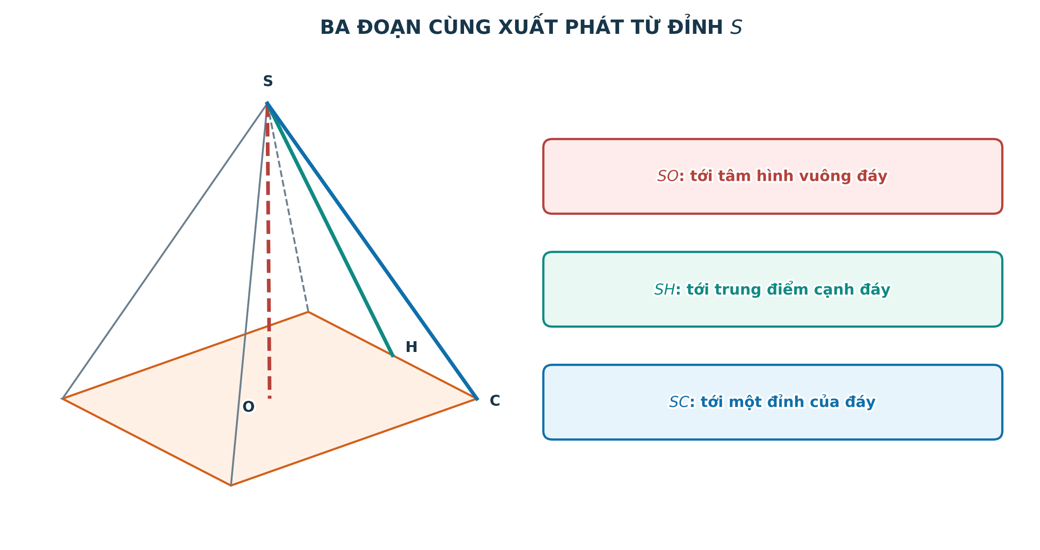 Đường cao, trung đoạn và cạnh bên của hình chóp tứ giác đều