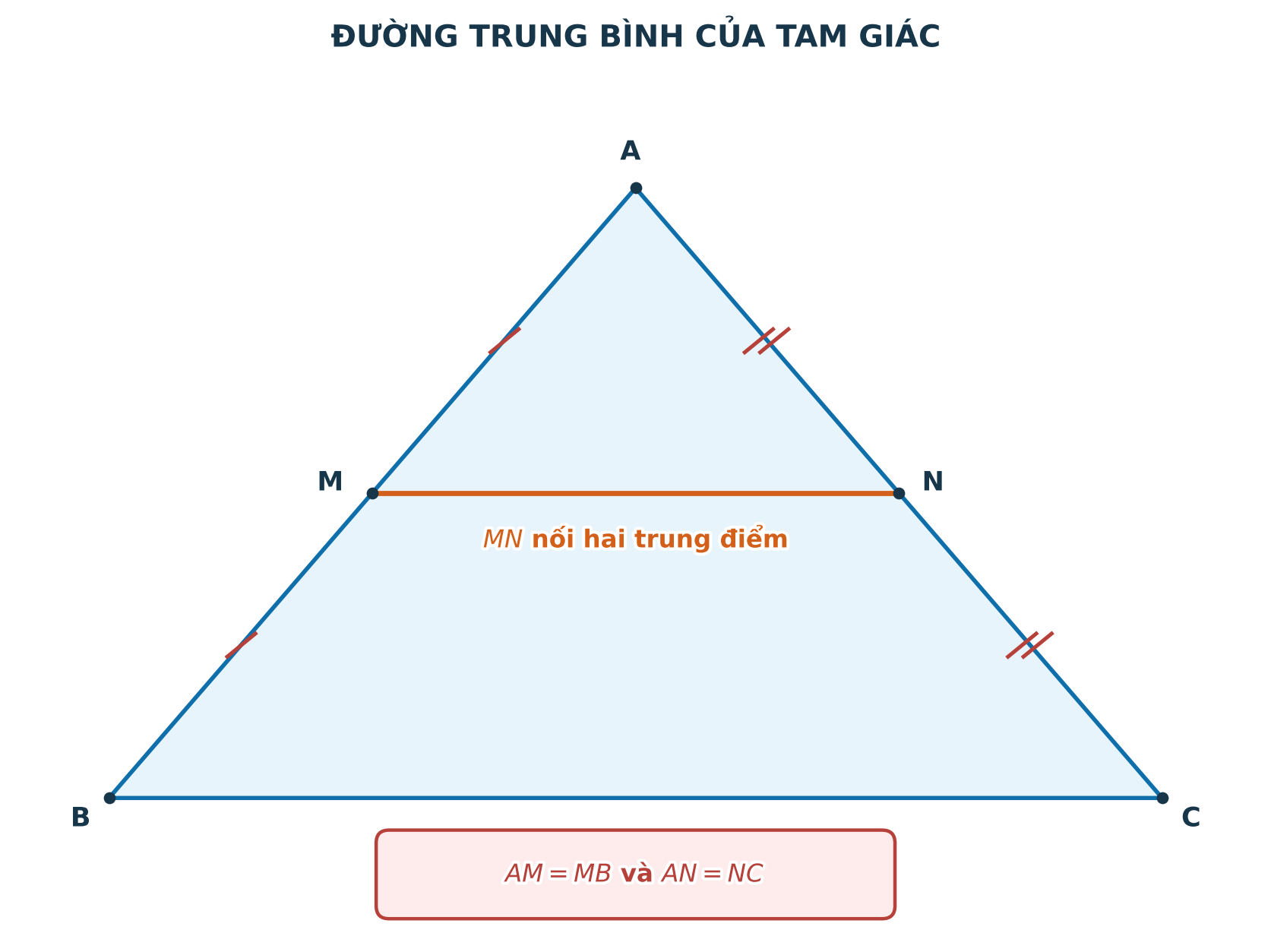 Đường trung bình MN nối hai trung điểm M và N của tam giác ABC