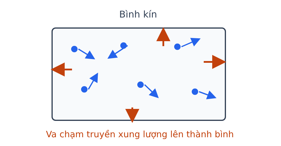 Phân tử khí chuyển động nhiều hướng và va chạm với các thành của bình kín.